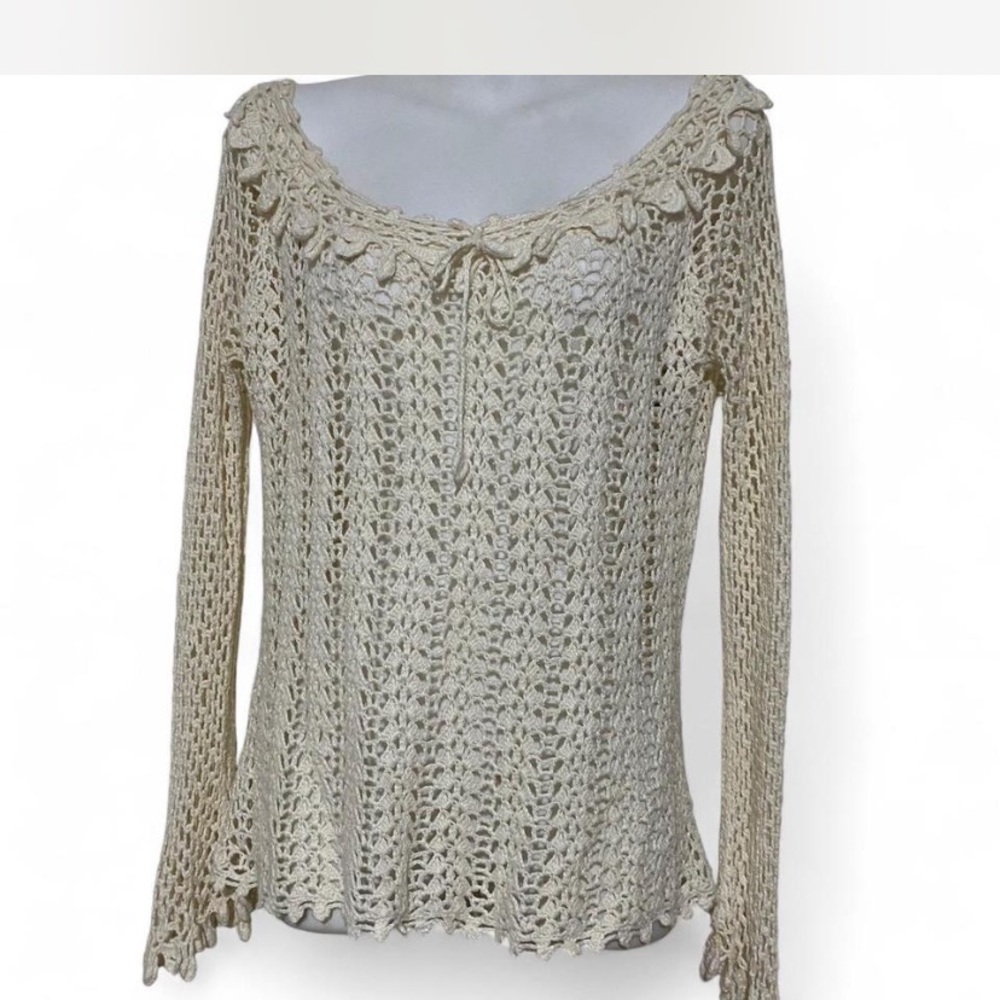 52 Weekends Cream Crew Neck Sweater with Airy Knit